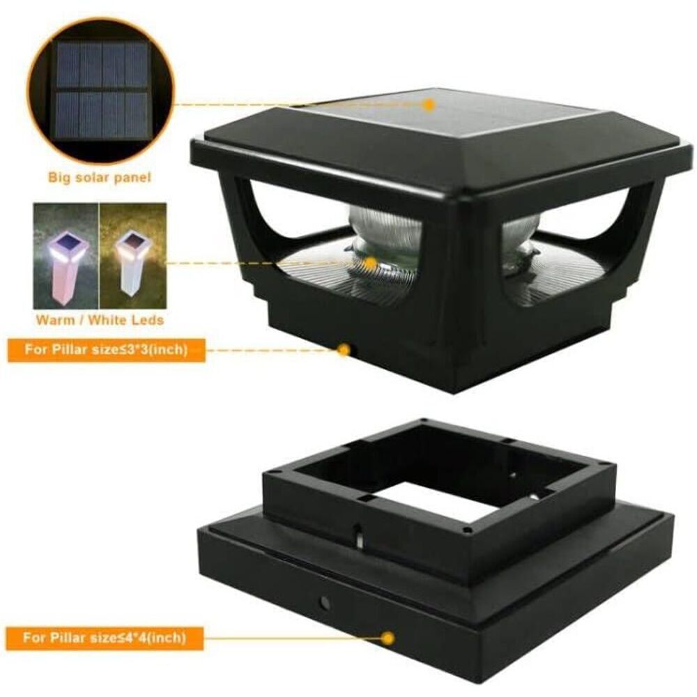 Solar Post Cap Lights for 3x3, 4X4, 5x5 Posts - BLACK (2 PACK) BICSGL-12BLK