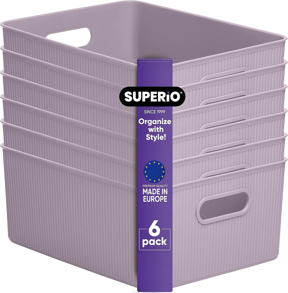 Superio 15L Medium Ribbed Storage Bin- Plastic Storage Bin  (6 Pack, Lilac)