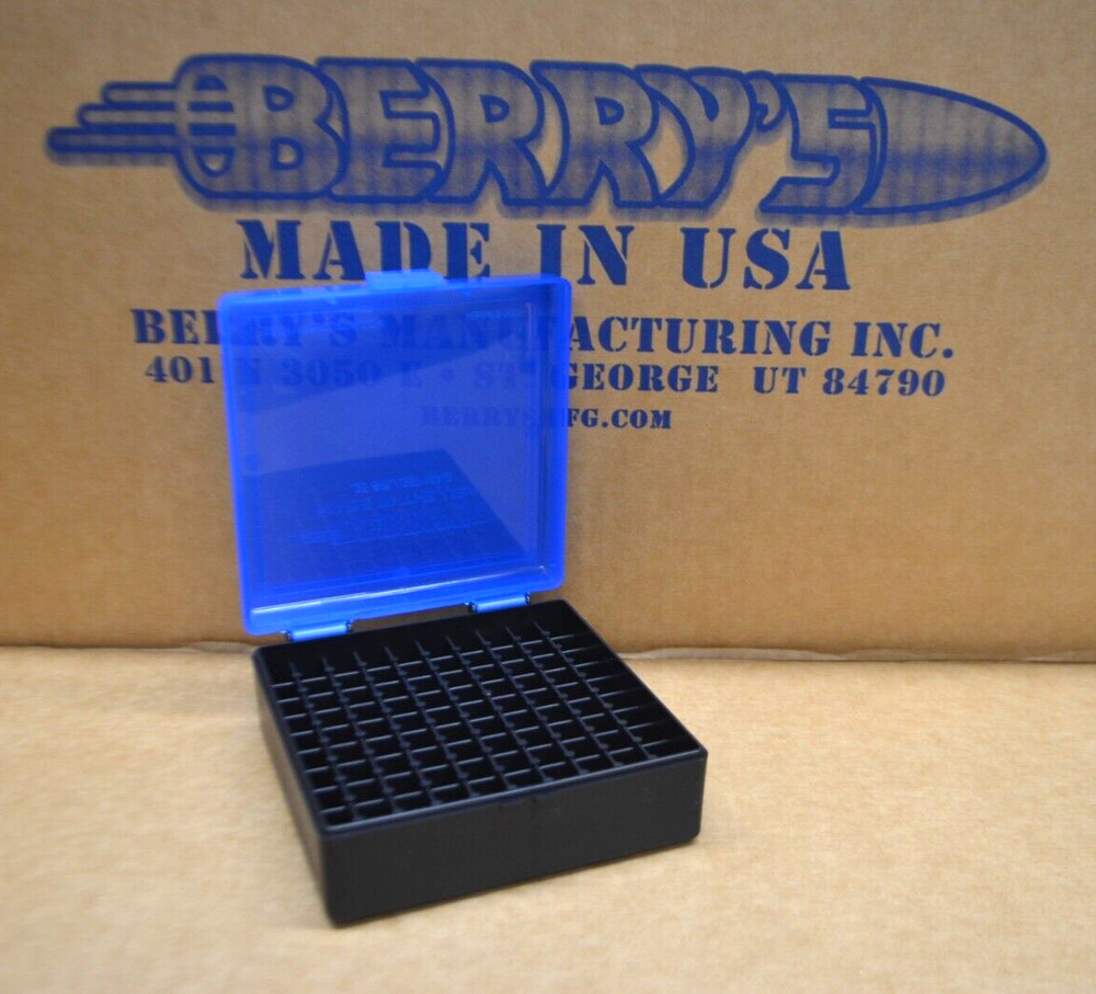 10 x 38 / 357 BERRY AMMO BOXES 100 ROUND STORAGE & RELOADING 5-Pack BLUE/BLACK
