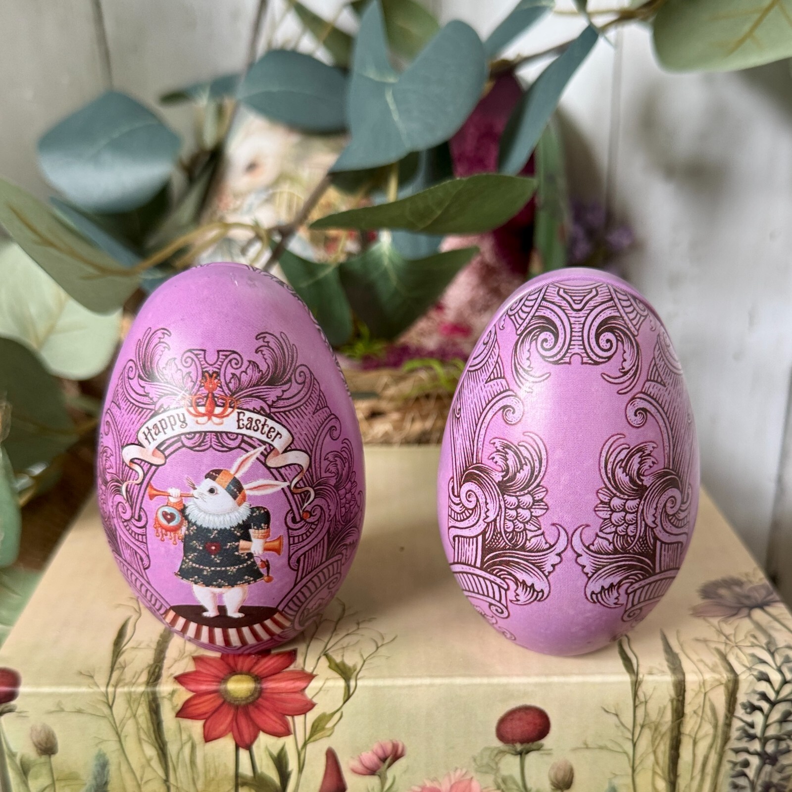 FIVE Easter Egg Tins. 5 Fillable Lithographed Metal Vintage Easter Eggs