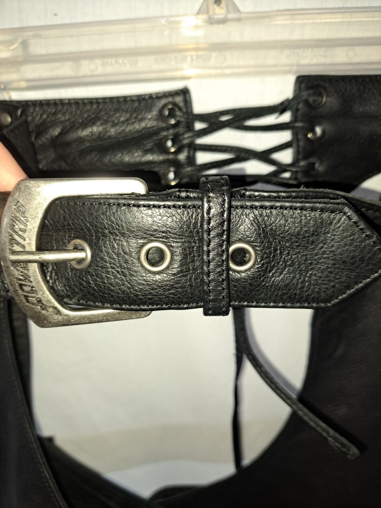 Women's Black Leather Power Strip Black Chaps/ Size Medium