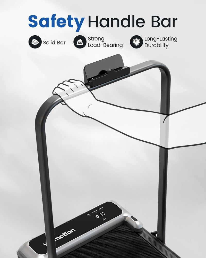 Walking Pad Treadmill with Handle Bar and Adjustable Incline, Compact Silver