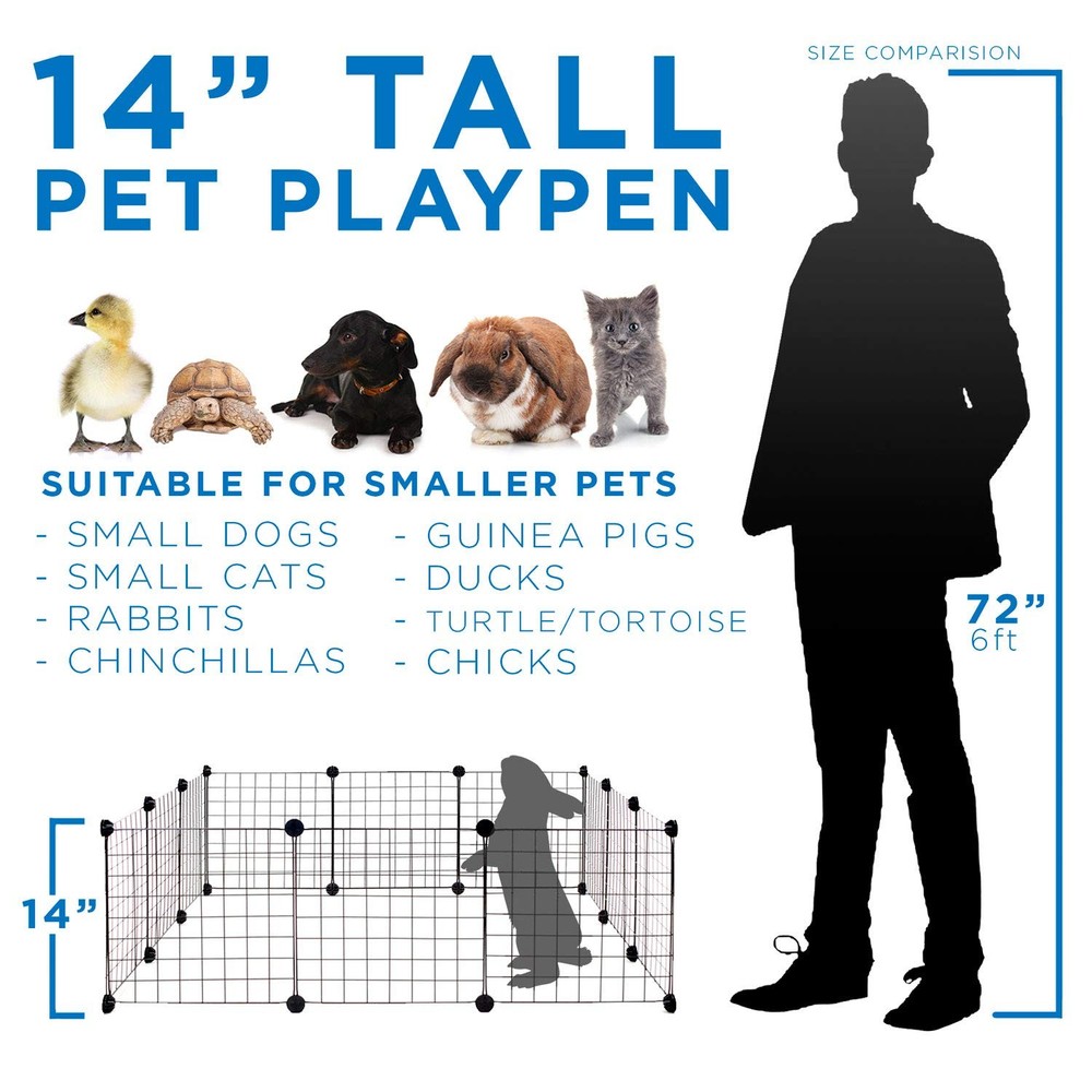 Work-It! Pet Playpen, Foldable Metal Exercise Pen | Small Animal black,silver