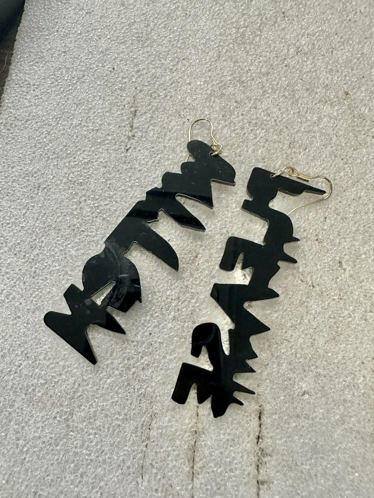 Vtg Black Lucite WITCH Please Earring Halloween