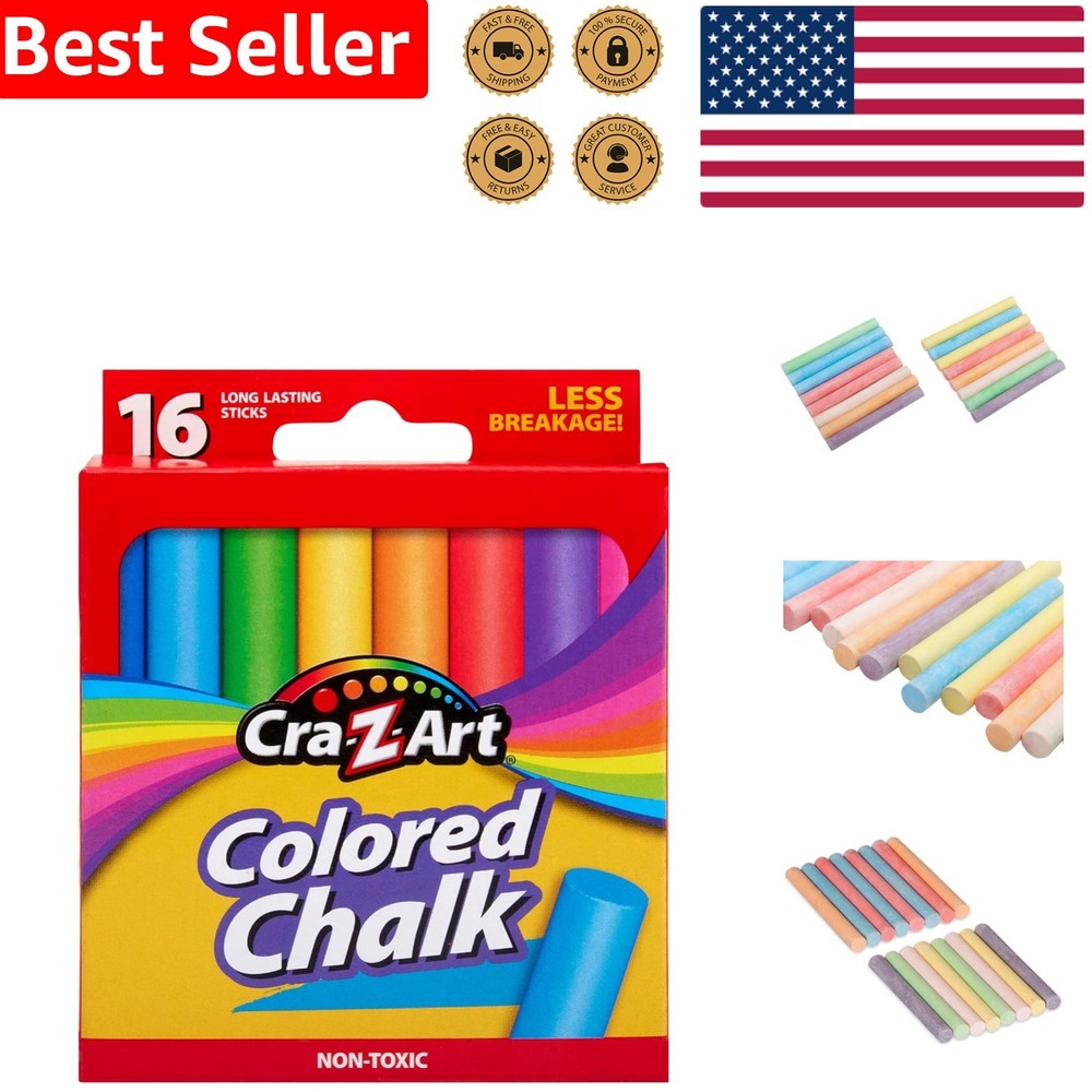 16 Bright Assorted Colored Chalk for Indoor & Outdoor Creativity - Non-Toxic