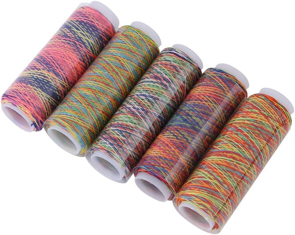 Variegated Polyester Embroidery Thread Set - 5 Spools Multicolor Sewing Thread 1