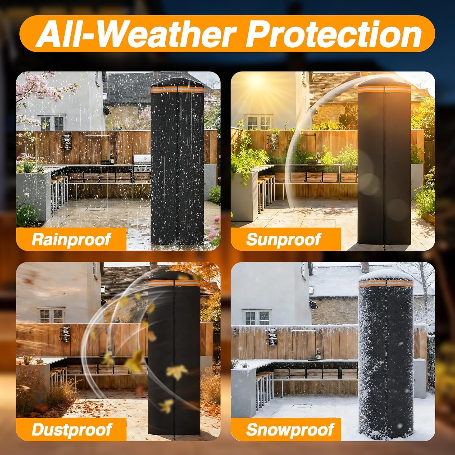 1x Full-Length Outdoor Patio Heater Cover for Spiral Flame LPG Patio Heaters