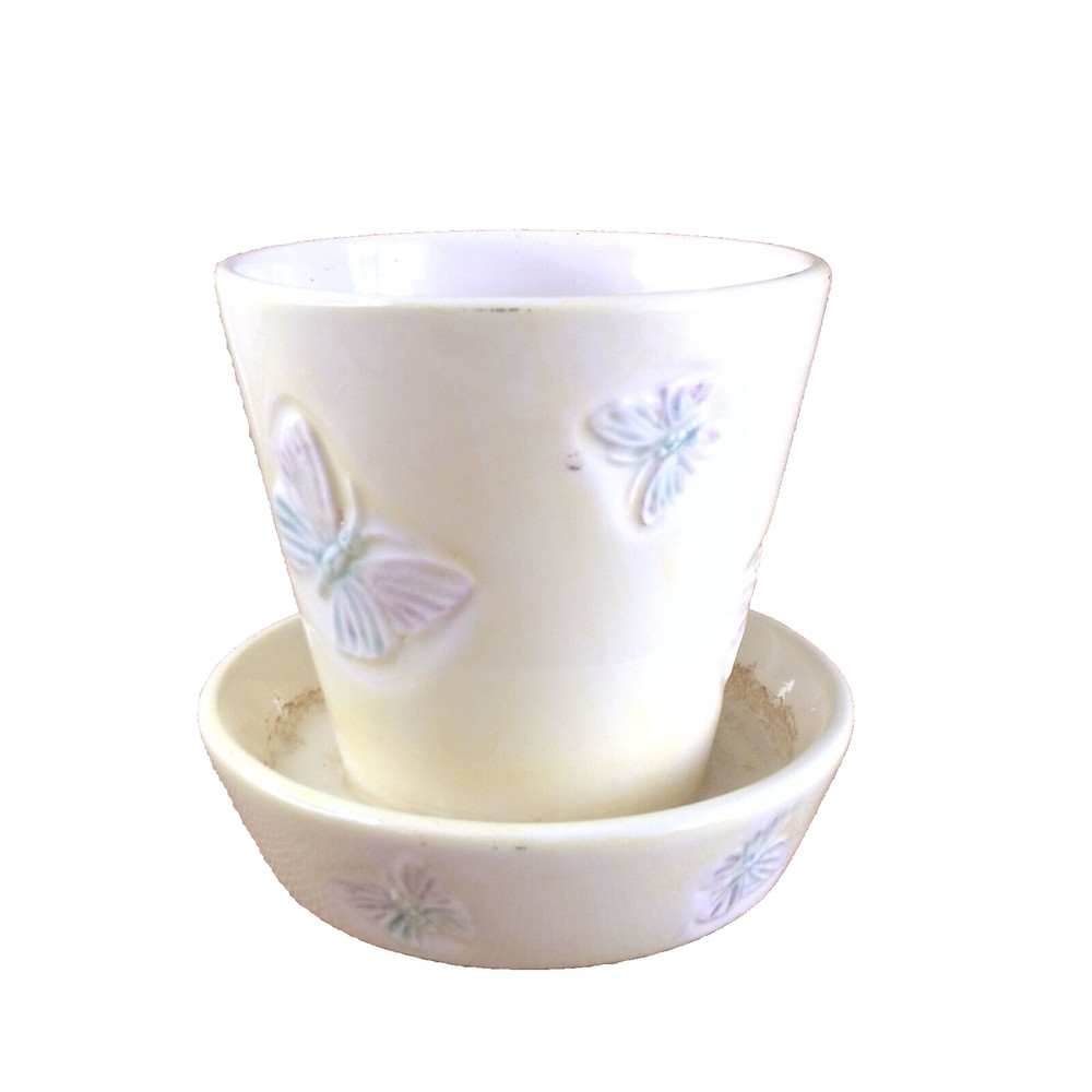 Yellow Pot Planter 1pc 1999 Bath Body Butterfly Spring Ceramic Indoor A9-2190