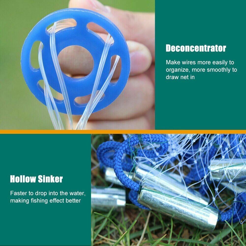 Heavy Duty Fishing Cast Net Bait Easy Throw Hand Cast Strong Tire Trap Line Mesh