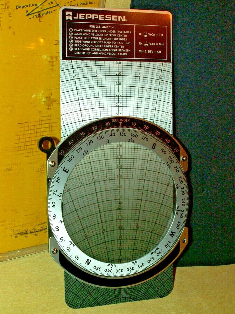 FLIGHT COMPUTER JEPPESEN 1987 SLIDE GRAPH MANUAL POUCH FUEL DISTANCE SPEED.