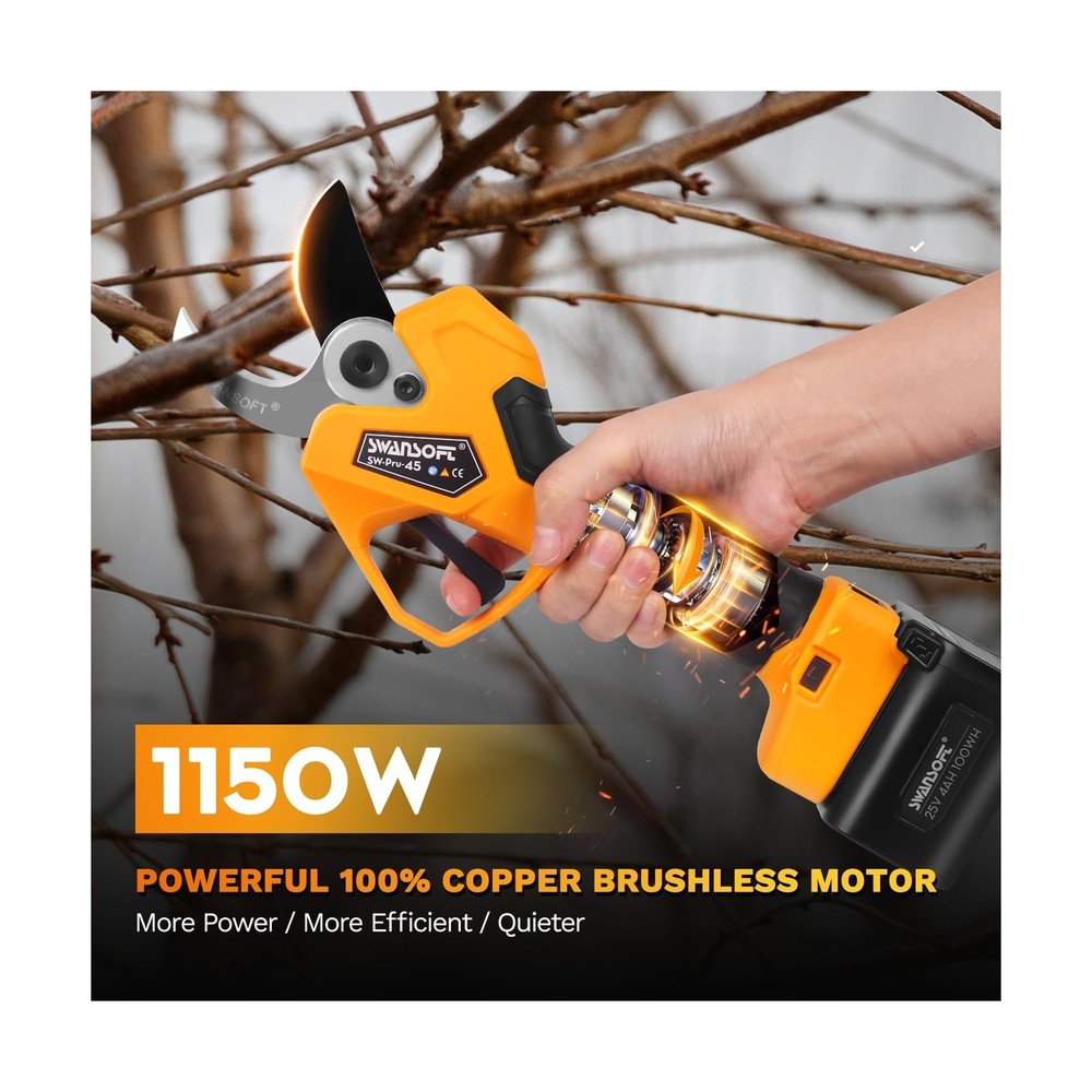 SWANSOFT Electric Pruning Shears, 45mm 1.77'' Cutting Diameter Cordless Elect...