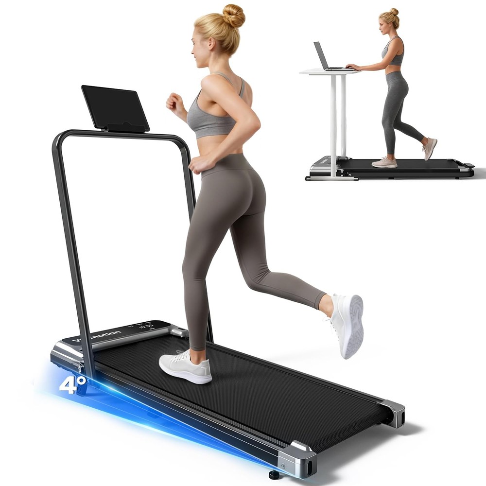 Walking Pad Treadmill with Handle Bar and Adjustable Incline, Compact Silver