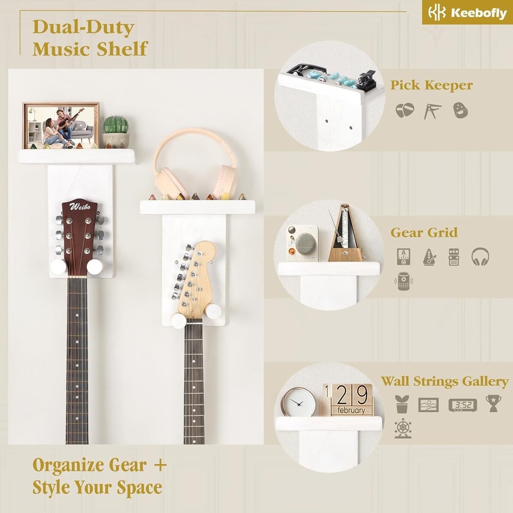 Rustic Wood Guitar Wall Mounts - 2 Pack