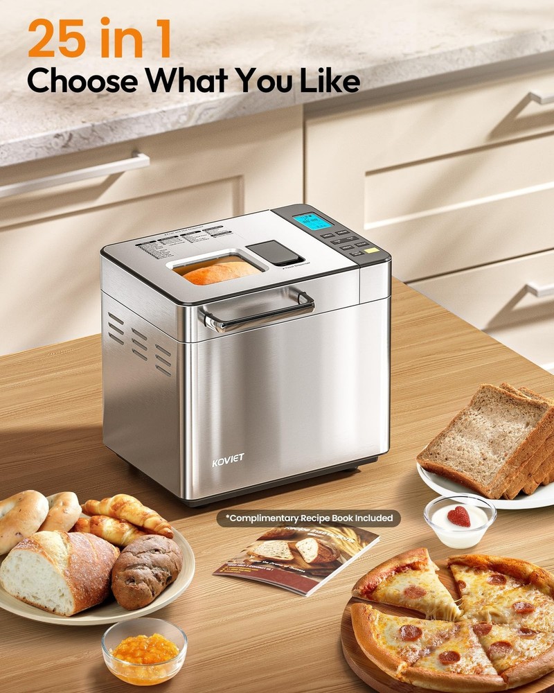 25-in-1 Bread Maker Machine with Automatic Dual Dispenser, 2LB Stainless Stee...
