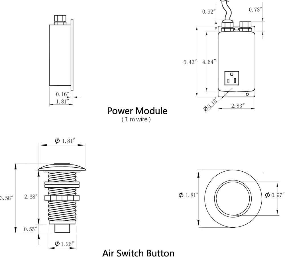 Air Switch Button for Garbage Disposal - Matte Black Brass, Waterproof Design
