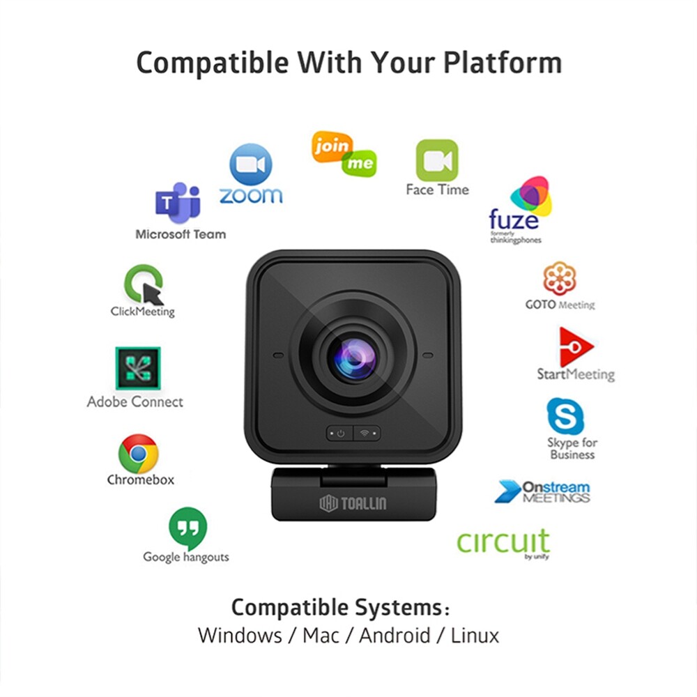 TOALLIN 1080P HD Wireless Webcam for PC Noise-cancelling Built-in microphone New