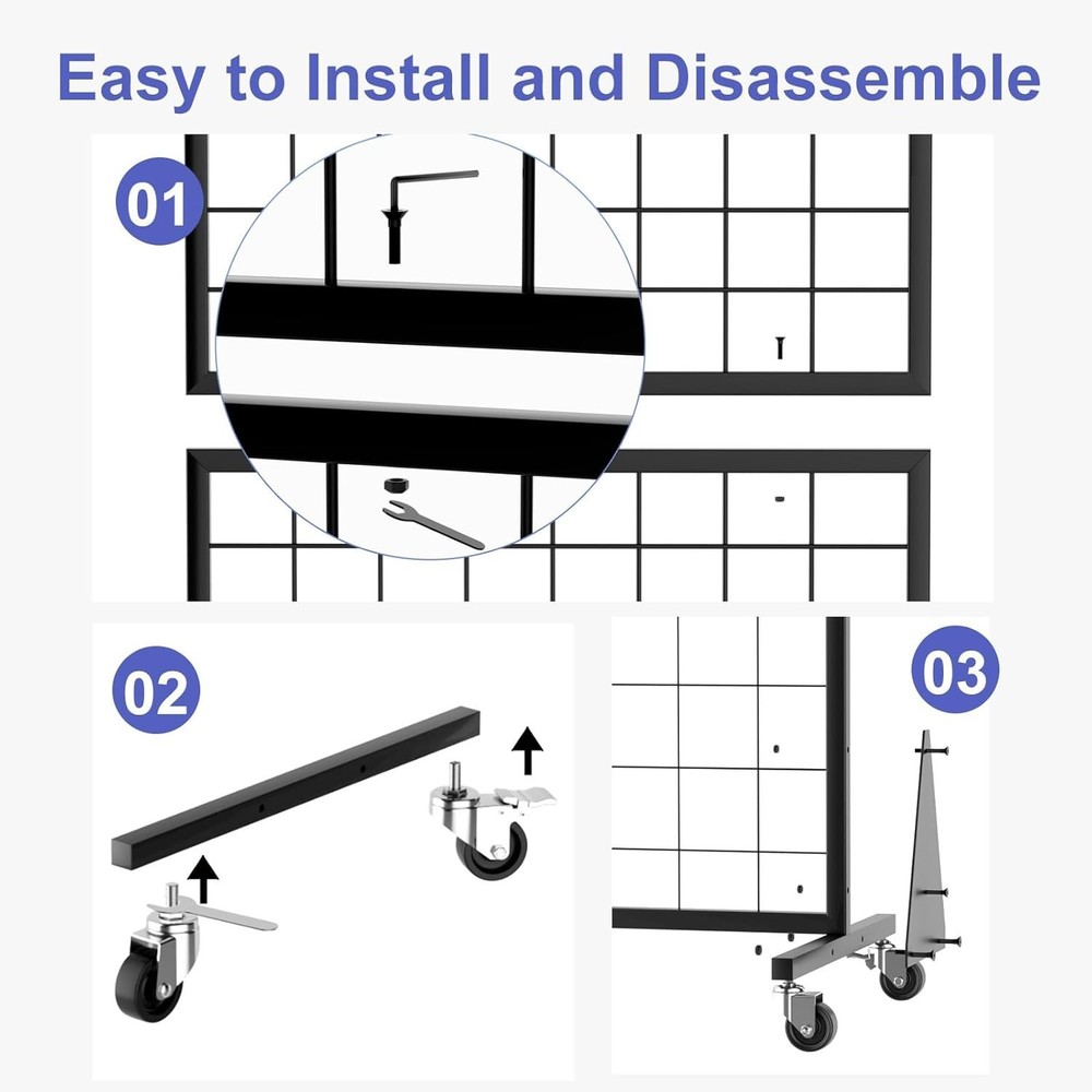 Display Grid Rack 3 Pcs 5.5 ft Panel Detachable Stand Craft Art Gridwall Tower