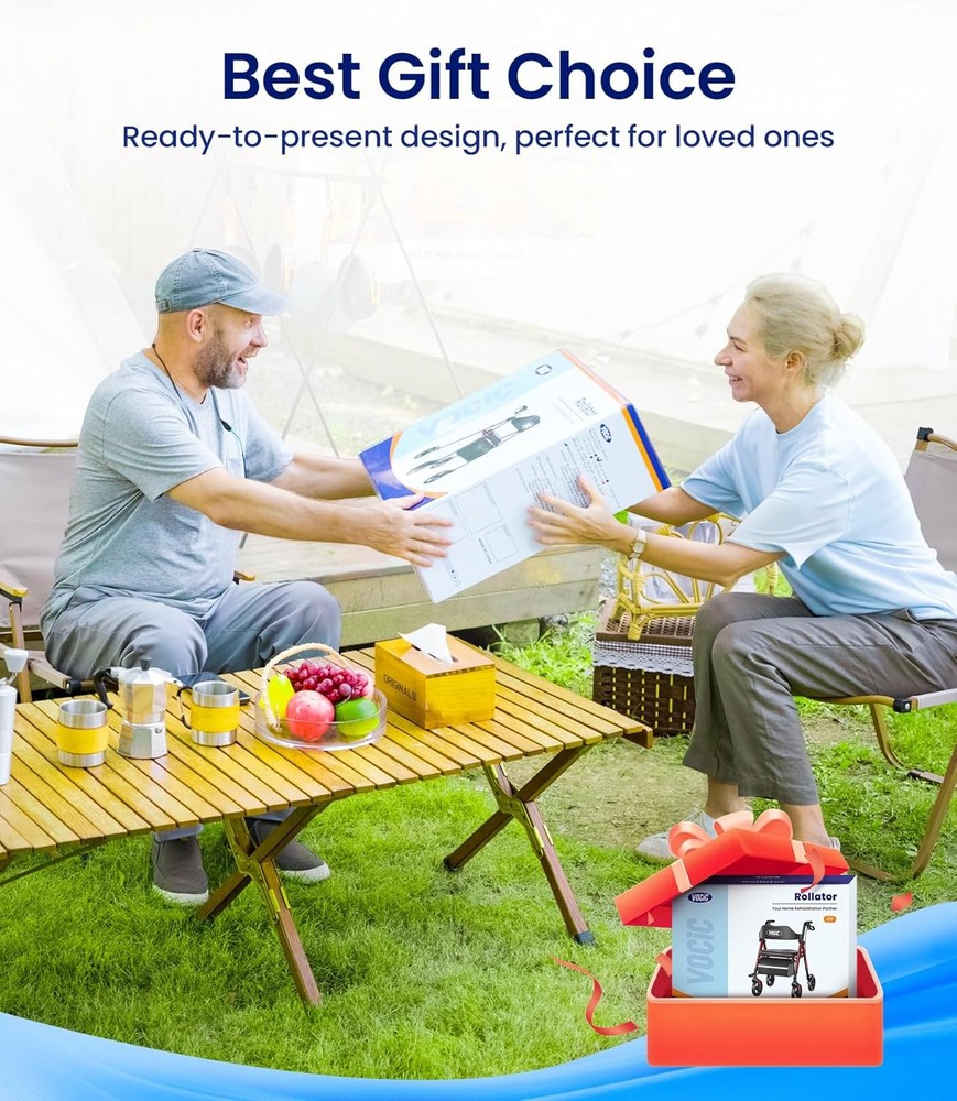 Foldable Rollator Walker Seat 350lb 8" Wheels Adjustable Backrest Support