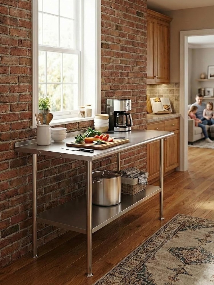 **24×48 All-Stainless Steel Prep Table w/ Backsplash & Adjustable Undershelf**