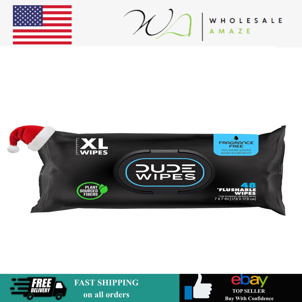 DUDE Wipes Flushable Wipes Unscented | Extra Large | Septic Safe | 48 Count