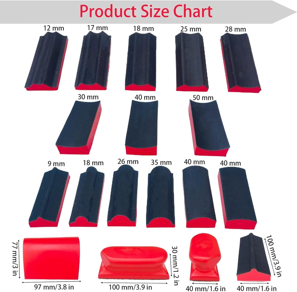 16-Piece Contoured Profile Hand Sanding Block Set with Hook and Loop I