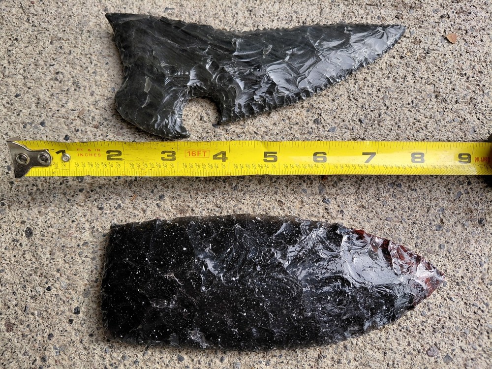Two 7 Inch Obsidian Blades. Flintknapping, Arrowheads