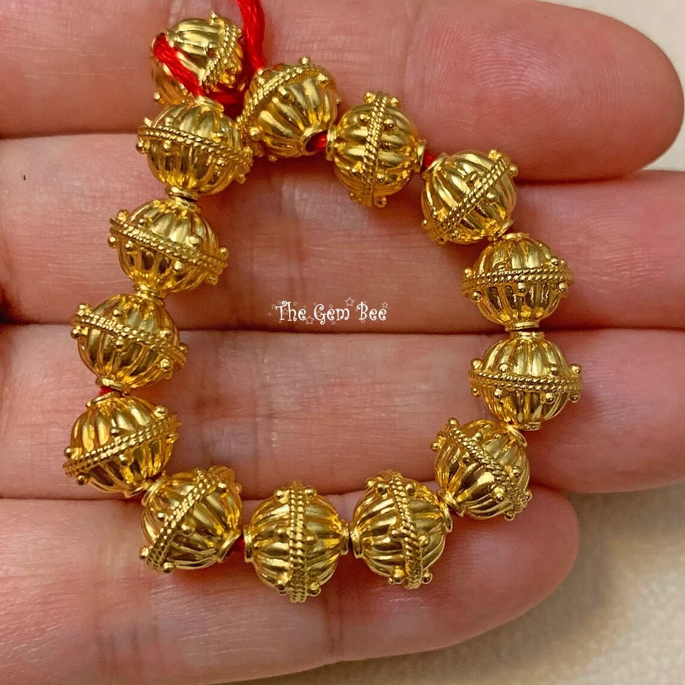 18k Solid Yellow Gold 9mm Fancy Granulation Fluted Spacer Finding Bead (1)