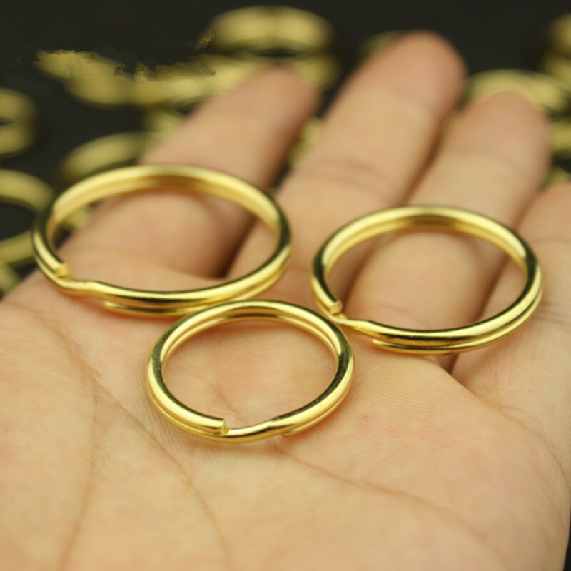 Solid Brass Key Ring Split Rings Round Wire Keyring 15mm - 35mm Double Loop