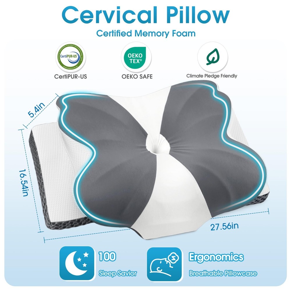 Cooling Cervical Memory Foam Pillow - Ergonomic Neck Support for Side & Back