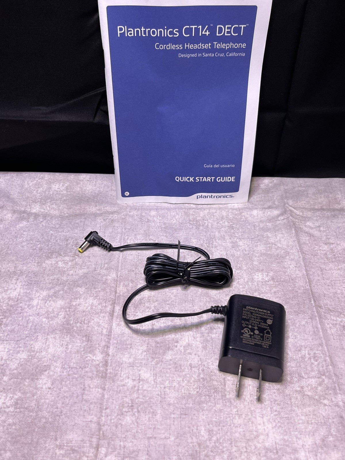 Plantronics CT14 Cordless DECT Headset phone Black Tested Working With Box Cords