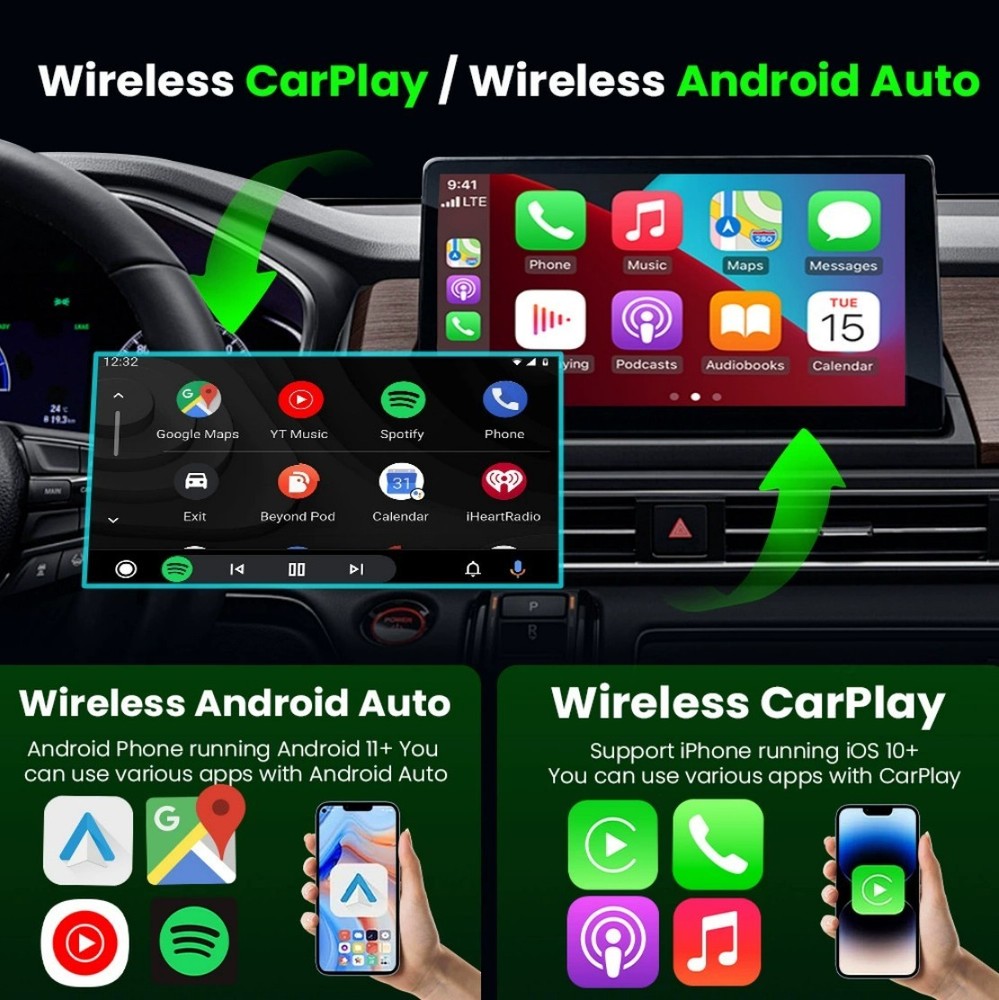 Wired to Wireless CarPlay Adapter /Android Auto Adapter Plug & Play 2-in-1
