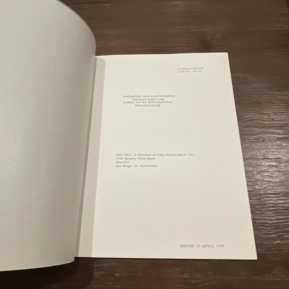 Kintel COHU Model 459 Preamplifier Digital Voltmeter Operating Manual 1959