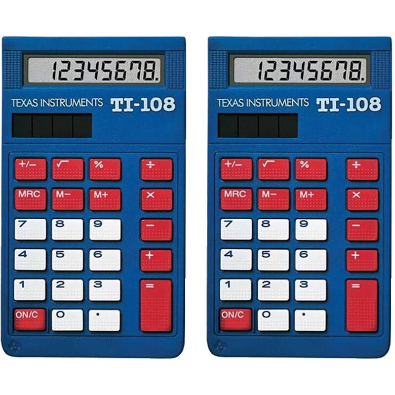 Texas Instruments TI-108 Elementary Calculator, 2 Pack
