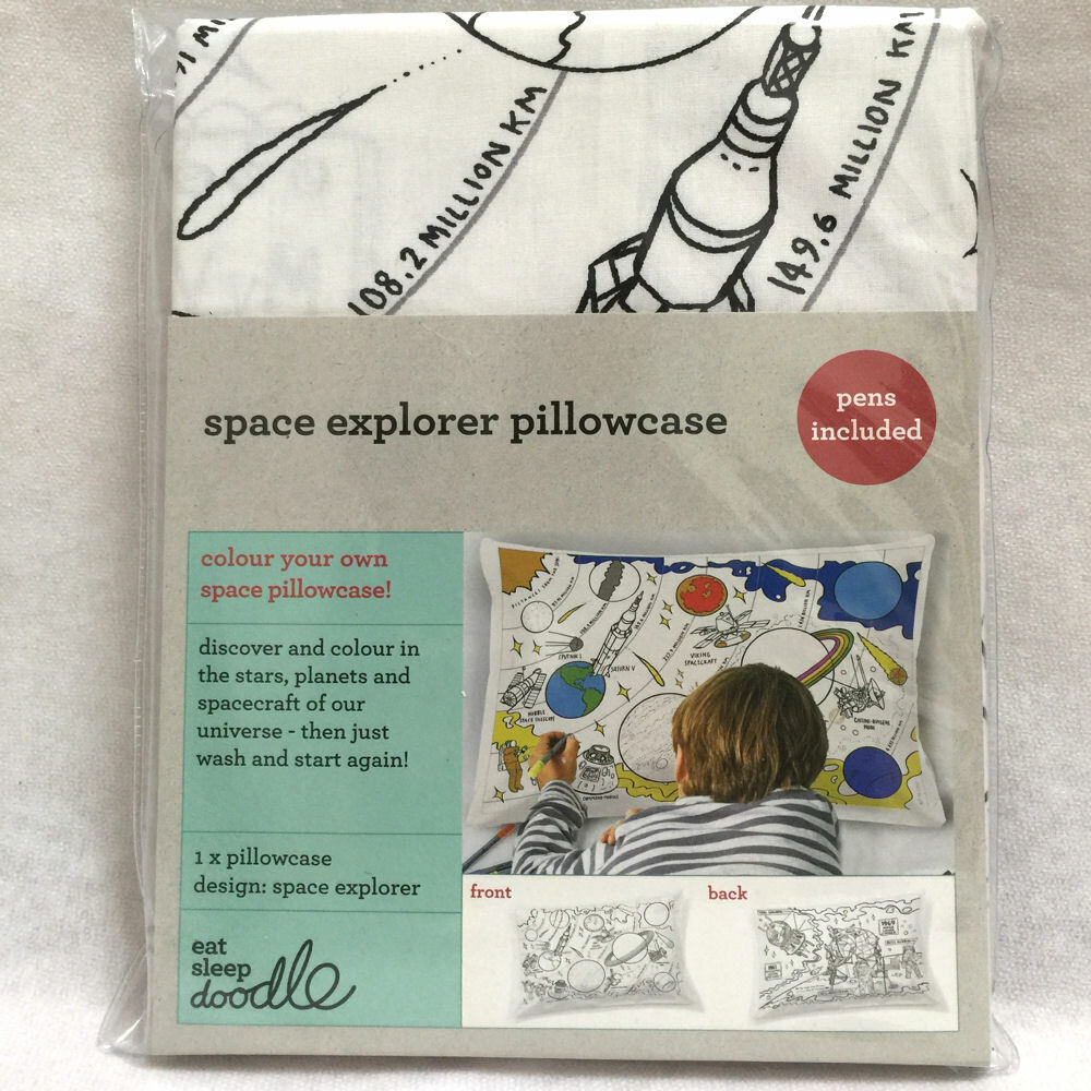 Eatsleepdoodle Space Explorer Pillowcase Color & Learn Planets Rockets with Pens