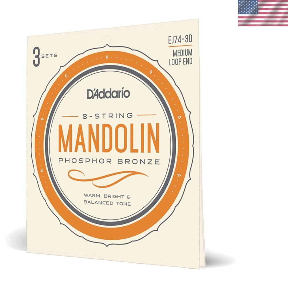 3 Sets of D'Addario EJ74 Mandolin Strings - Loop End, Long Lasting 11-40 Medium