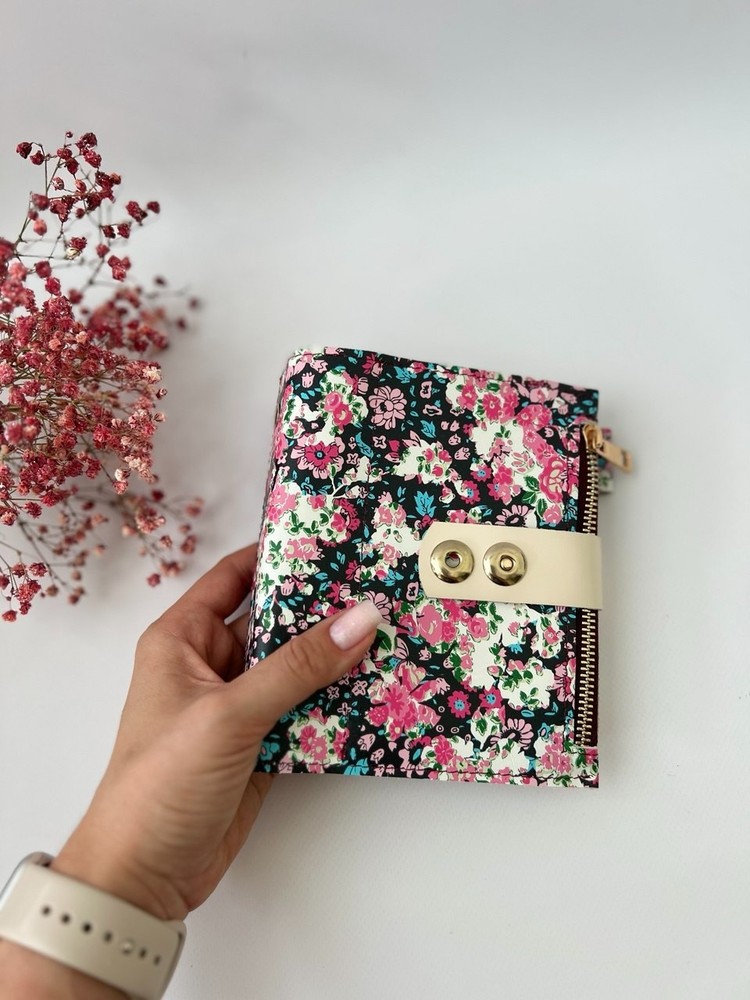 Leather notebook cover A7 2 rings binder mini wallet. Dated 2026 planner gift.