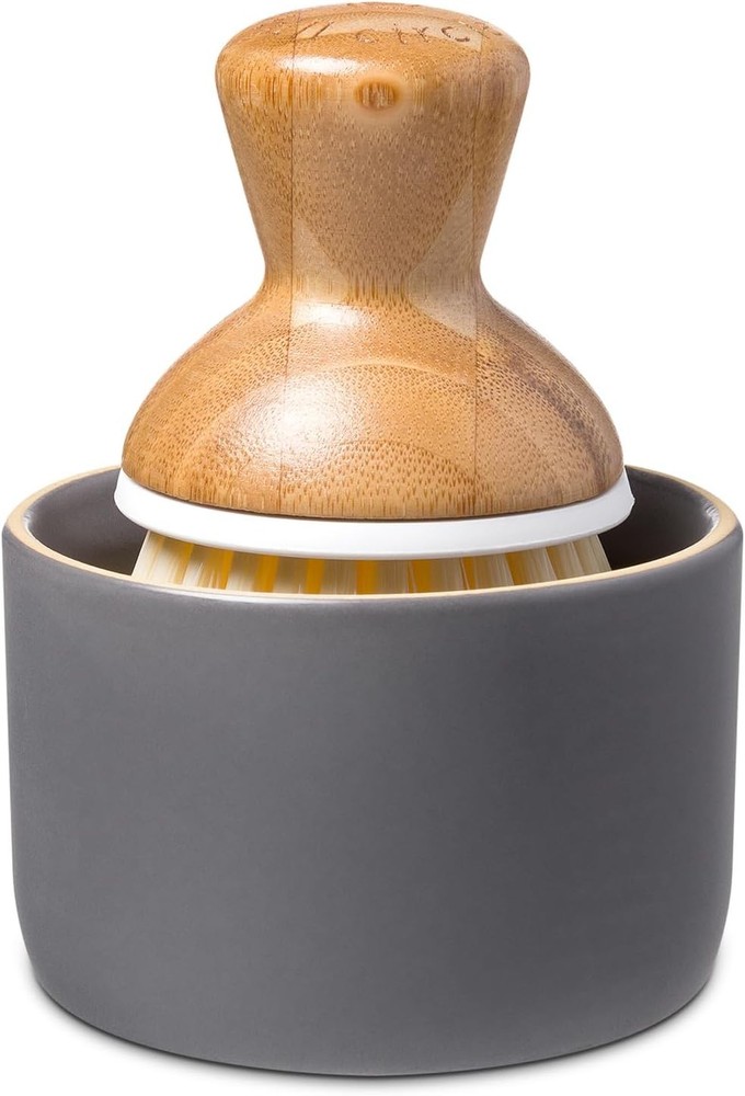 Full Circle Bubble Up - Bamboo Dish Brush & Ceramic Soap 1 Pack, Gray