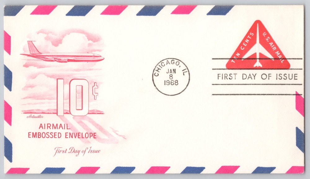 Chicago, IL — First Day Airmail Embossed Envelope 10¢, Artmaster, — 1968