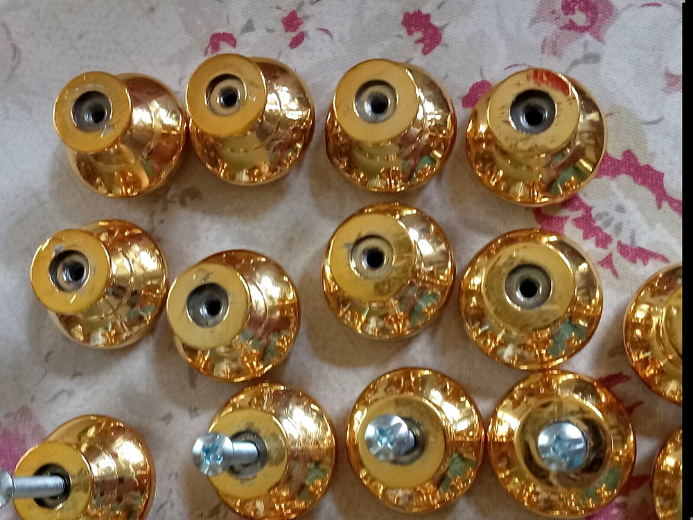 Knobs 29 Gold Tone Metal , 1" Round ~ with some screws Kitchen ~