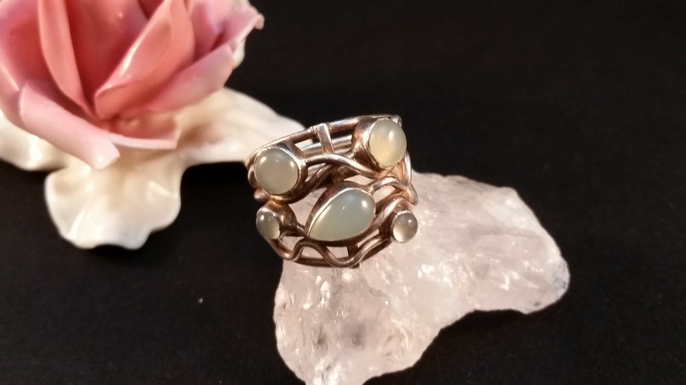Silver ring gemstone ring silver tested moonstone 56 (17.8 mm Ø)