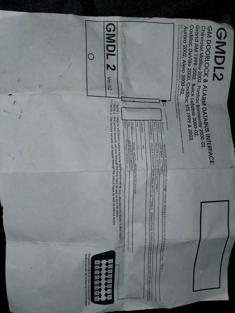 DYNA GMDL2 GM DOORLOCK & ALARM DATABUS INTERFACE for Selected GM'S