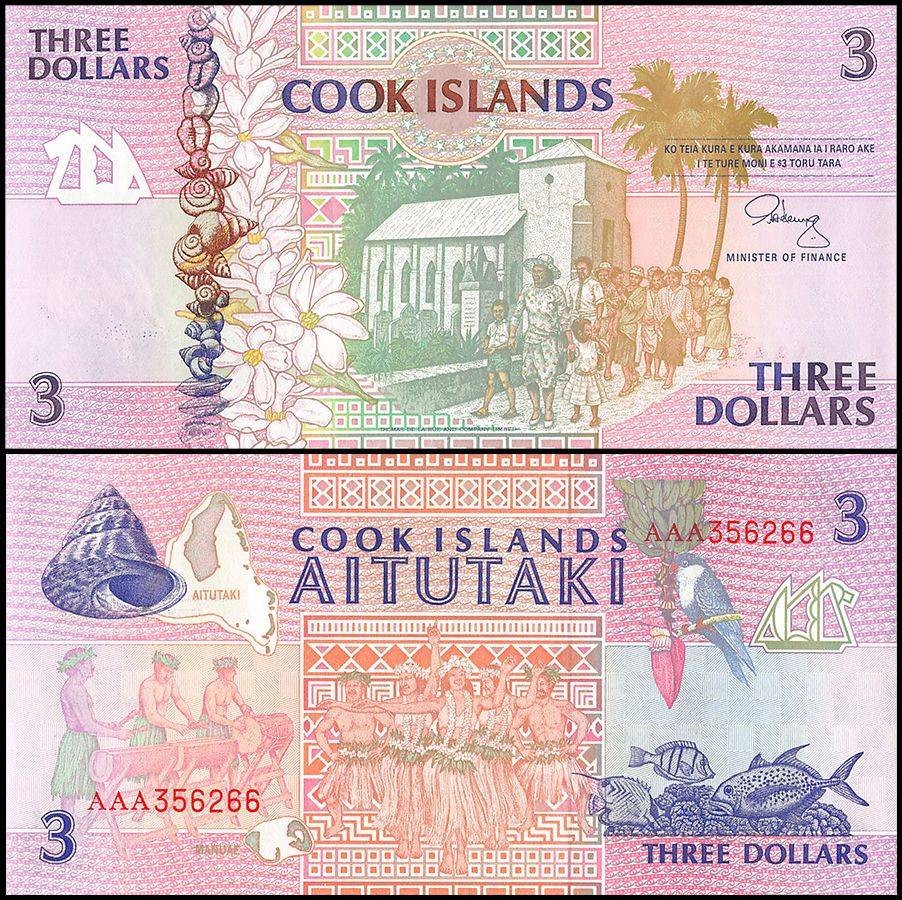 Cook Islands 3 Dollars, 1992 ND, P-7, UNC