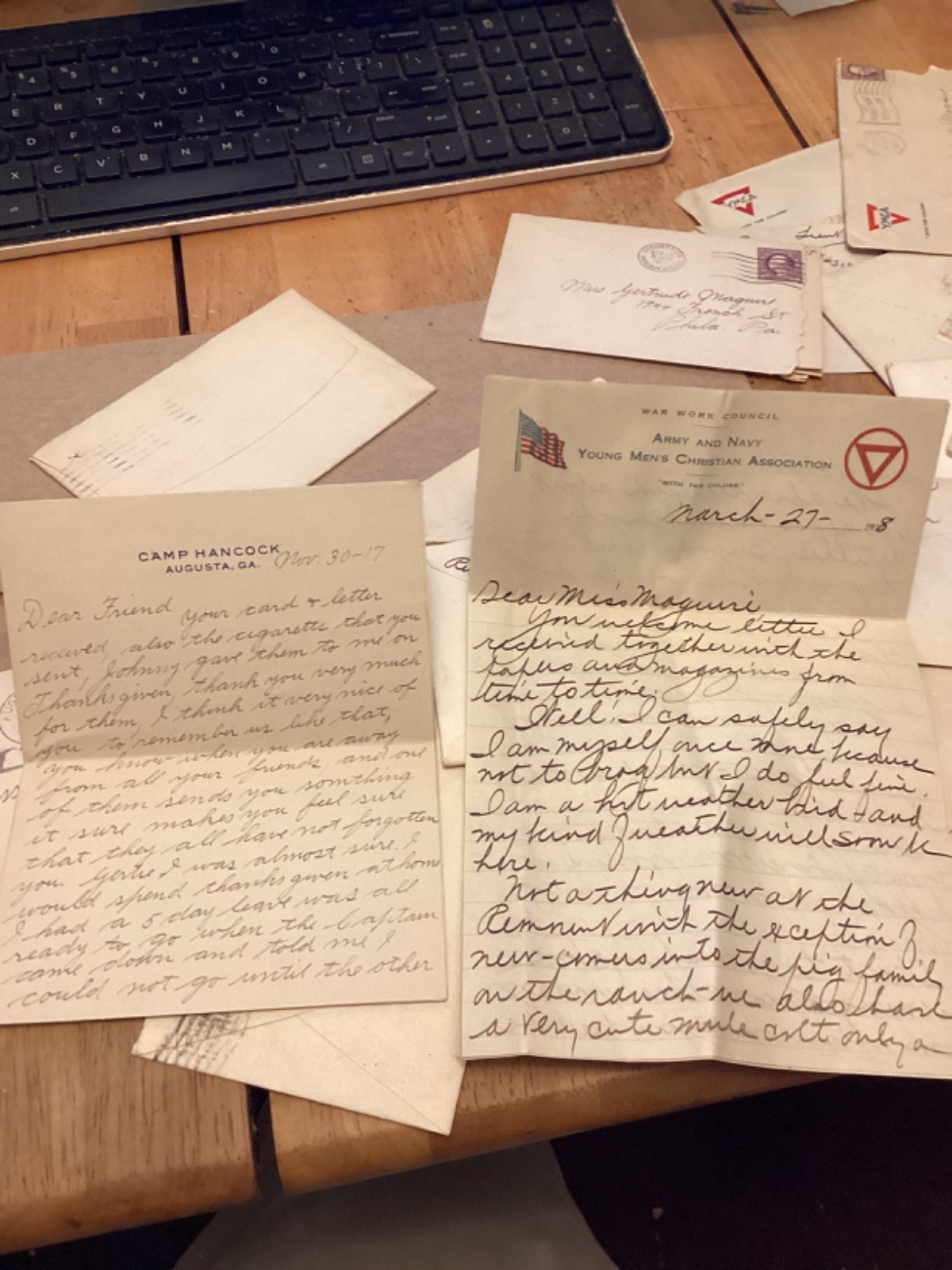 50 WW1 letters to Philadelphia from Camp Hancock,Ga,Lt Armitage Corp Beck.PA Uni