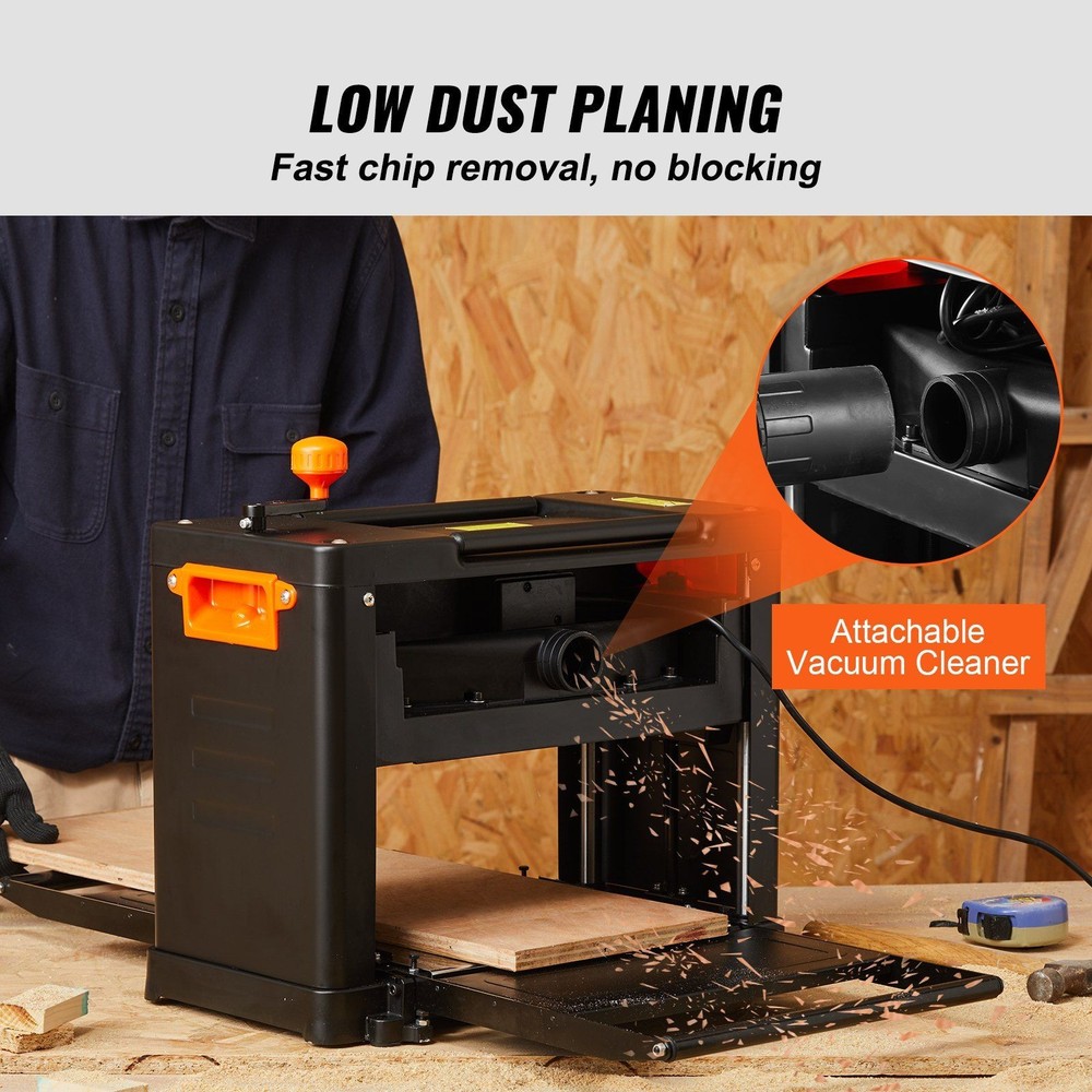 13in 15A Variable Speed Planer Triple Knife 61.7lb Enhanced Stability