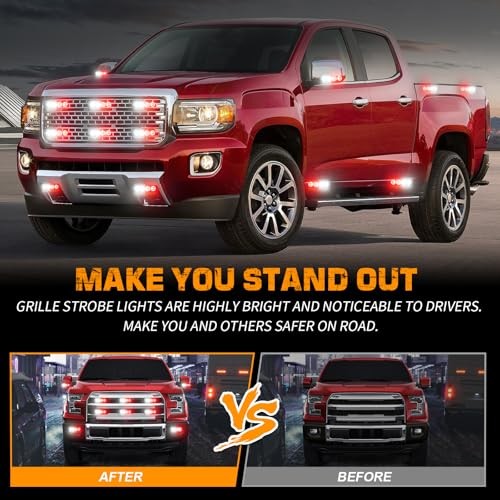 8PCS Sync Grill Emergency Lights 32 LED Red White Firefighter Lights Red/White