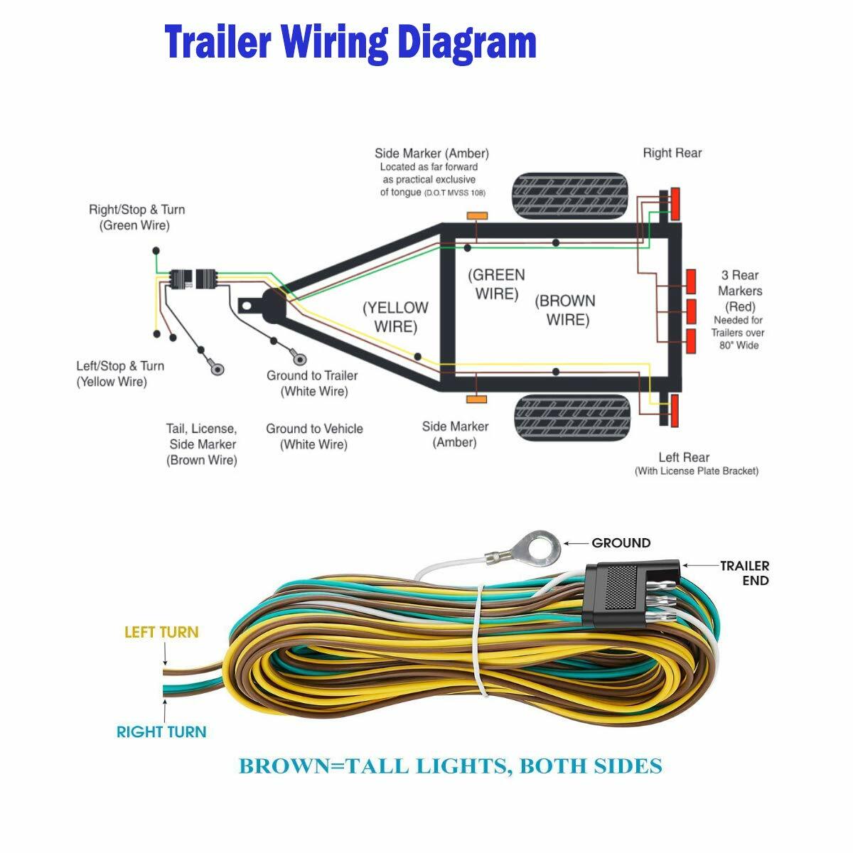 25' 4 Way Trailer Wiring Connection Kit Flat Wire Extension Harness