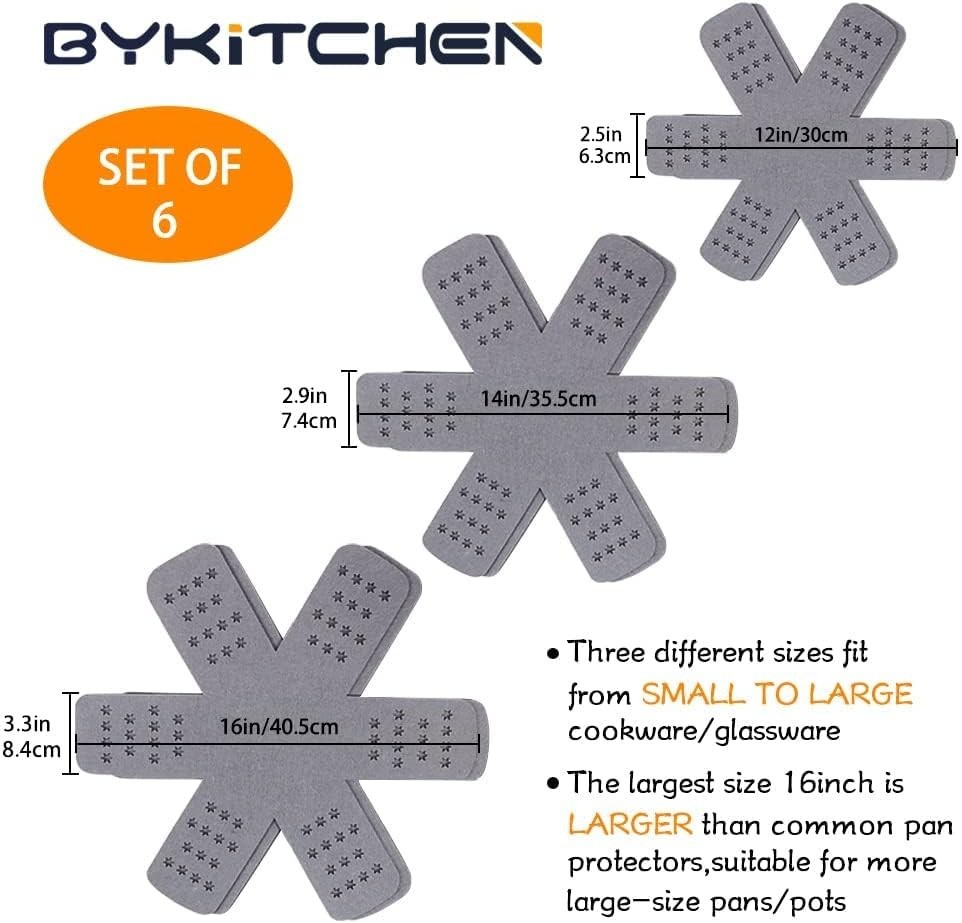 Pan Protectors Set of 6 Larger Thicker Felt Star Pattern for Stackable Cookware