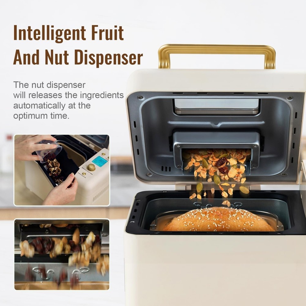 Neretva Bread Machine, 2.2LB 15-In-1 Bread Maker, Dual Heater Breadmaker Machine