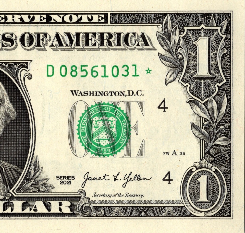 2021 D Star Note One Dollar Bill Regular Run Pack Note D08561031*