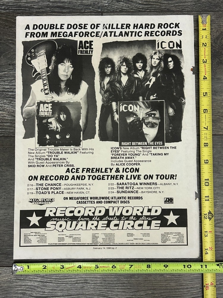 KISS Concert Ad Advert ACE FREHLEY Trouble Walkin Album Tour 1990 Vintage Kiss
